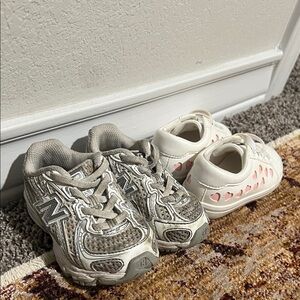 Kids White and Pink Heart Sneakers